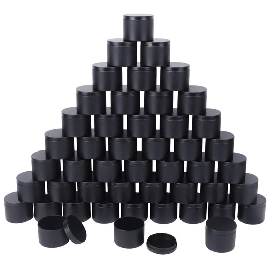 Biugaaufai 48 Pack 4 oz Black Metal Candle Tins with Lids, Round Bulk Metal Candle Jar, Matte Finish, for DIY Candle Making and Storage