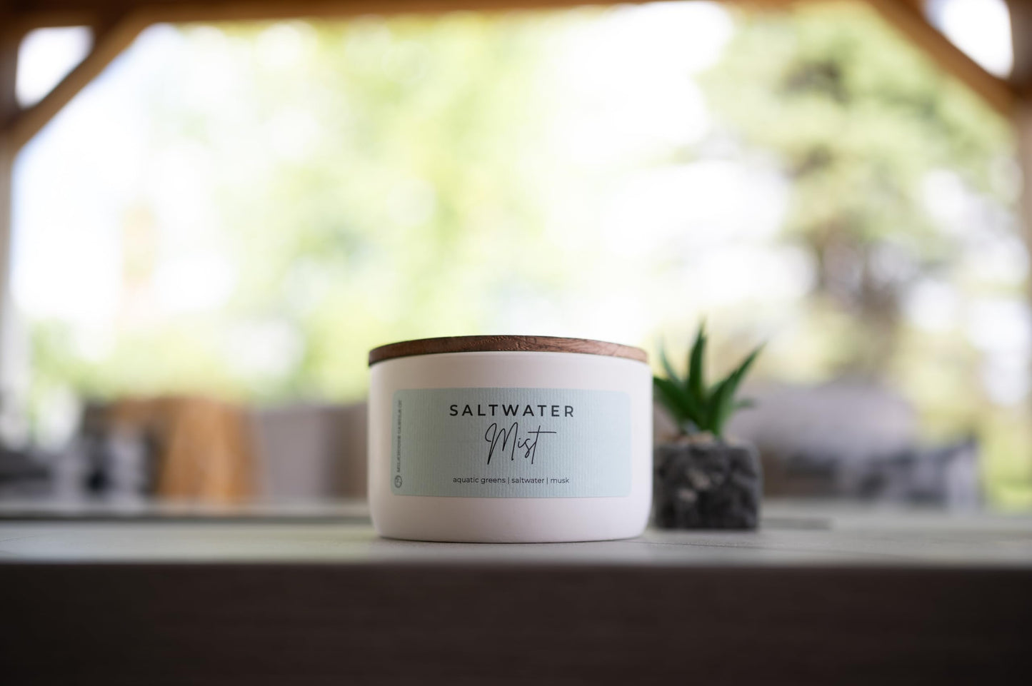 Milkhouse Candle Company Saltwater Mist Soy Candle - Aquatic Greens | Saltwater | Musk Scented - 10 oz Signature Statement with Lid, 20+ Hour Burn Time, Made in the USA