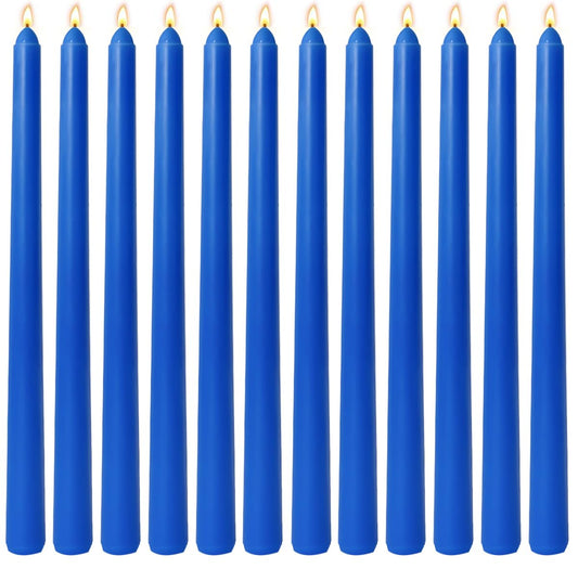 12-Pack Royal-Blue Taper Candles, 10 Inch Unscented Dripless Candlesticks, Long-Lasting Burn Time of 7-8 Hours, Perfect for Home Décor Dinner Party Meditation