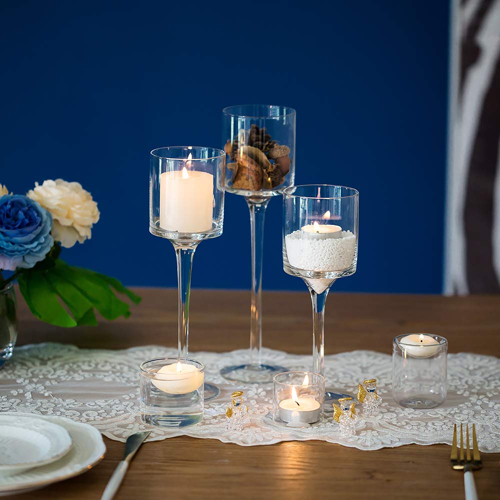 Nuptio 1 Set Tealight Candle Holder Tall Glass Candle Holder for Floating Candles, Glass Candle Holders for Pillar Candles, Tall Candle Holders for Table Centerpiece Home Party Wedding Table Decor
