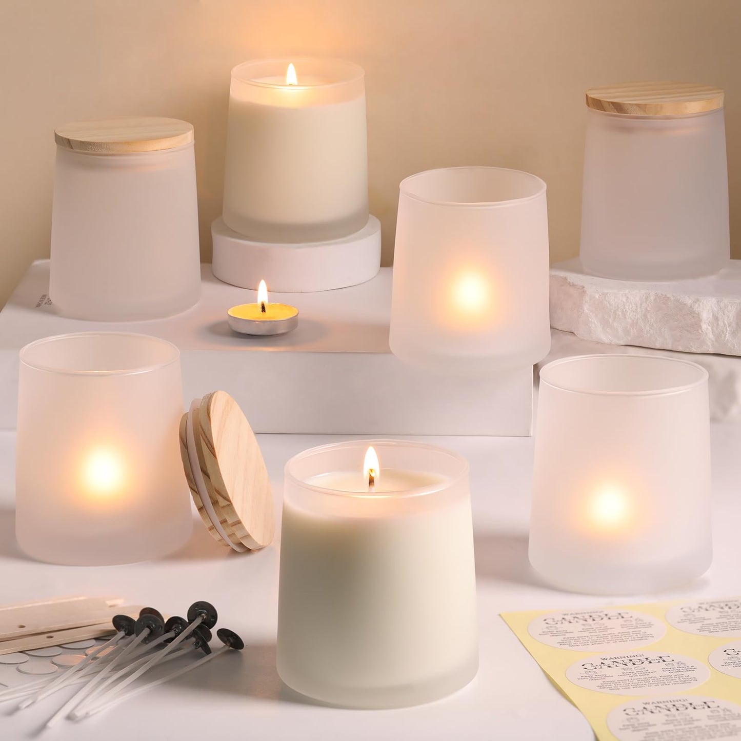 DARJEN 12 Pack Frosted White Candle Jars for Making Candles- 9 OZ Empty Glass Candle Making Jars with Making Kits, Candle Making Supplies Candle Containers for Home DIY & GIFS