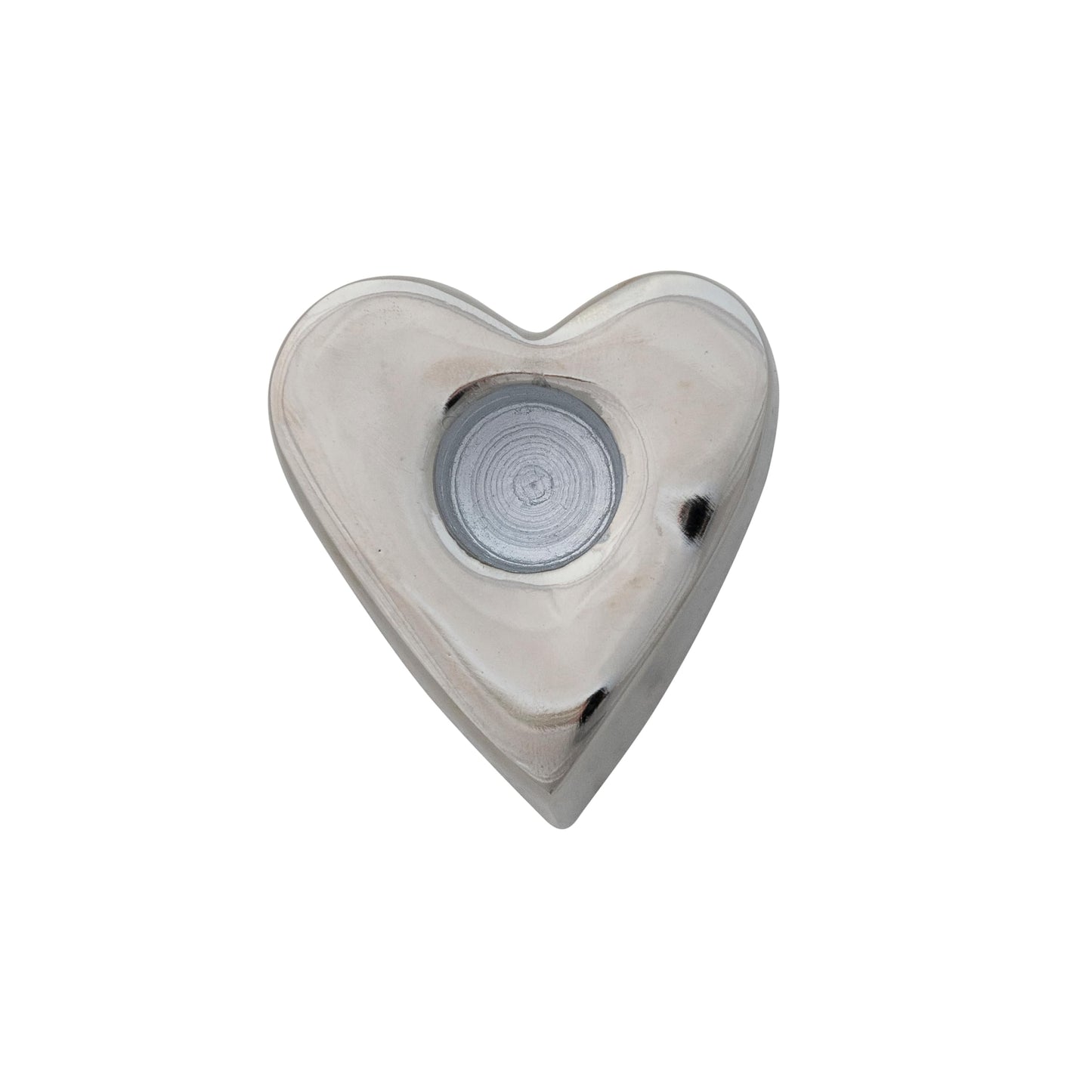 Creative Co-Op Cast Aluminum Heart Shaped Taper Candle Holder, Nickel Finish