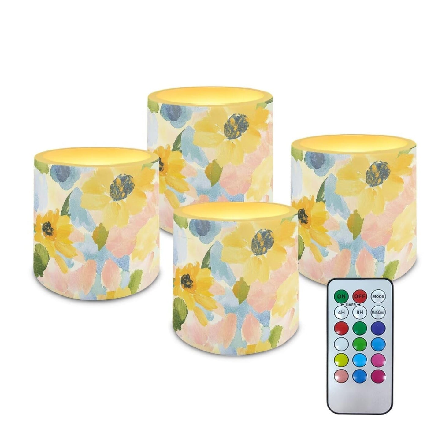 Cozeyat Sunflower Flameless Candles 4 Pack Battery Operated LED with Remote Control Timer Waterproof Pillar Candles for Indoor Outdoor Table Patio