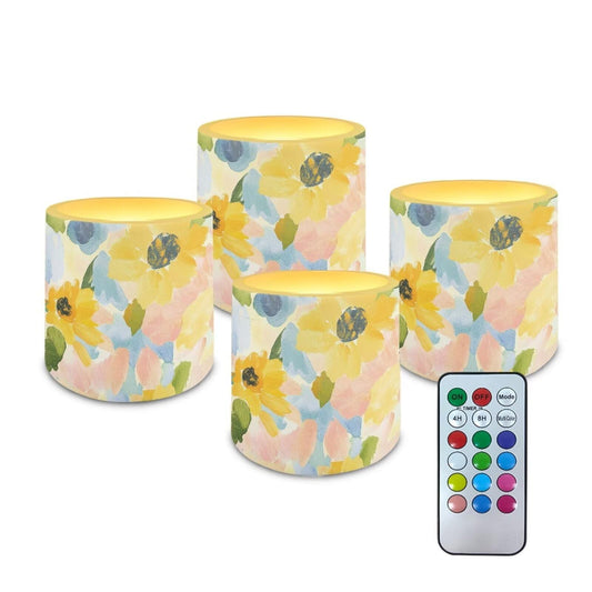 Cozeyat Sunflower Flameless Candles 4 Pack Battery Operated LED with Remote Control Timer Waterproof Pillar Candles for Indoor Outdoor Table Patio