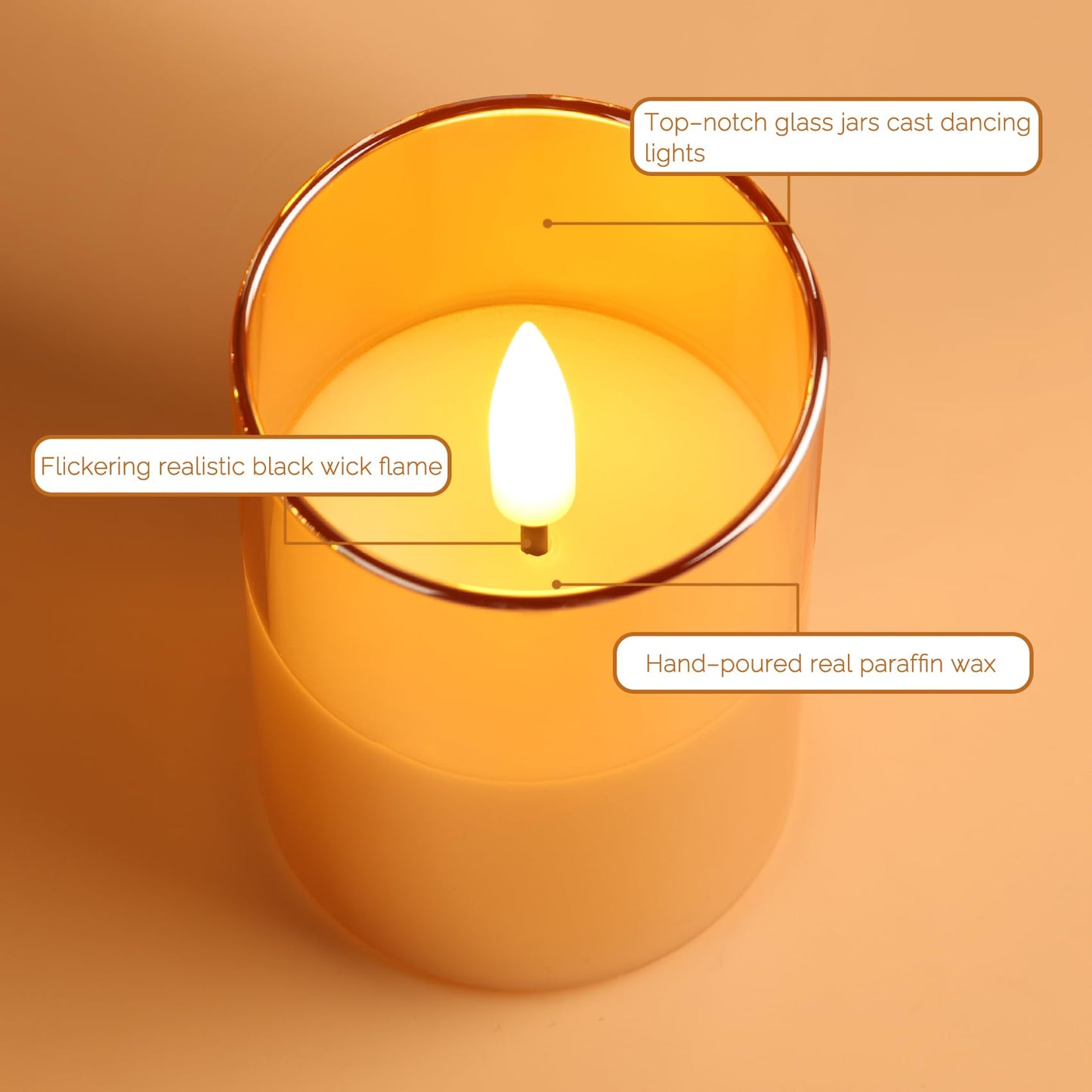 Girimax Gold Glass Flameless Candles with Remote Batteries, Flickering Slim LED Pillar Candles Home Table Decor Set of 5