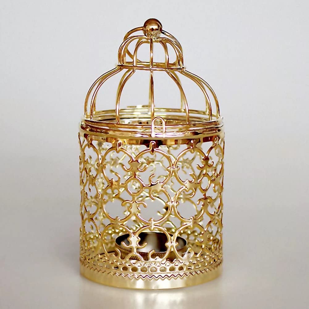 Metal Candle Holder Table Centerpiece Decorative Hollow Out Birdcage Iron Candlestick for Home Fireplace Wedding Holiday Decoration