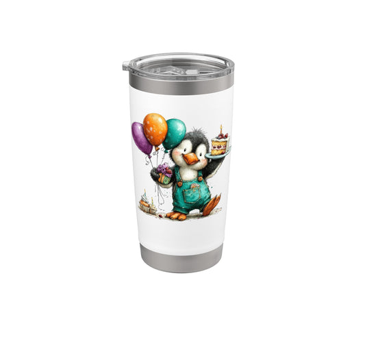 Cute Penguin Birthday Cake Balloons Celebration Stainless Steel Insulated Tumbler