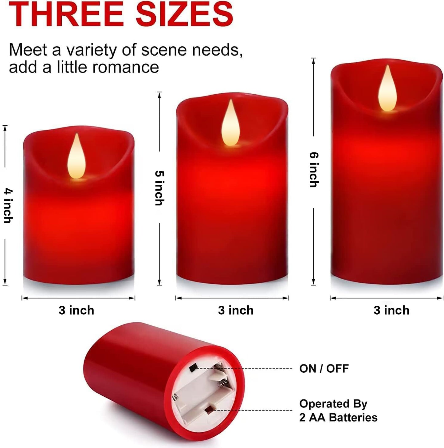 Tappovaly Flameless LED Battery Operated Candles,3Pack Flickering Realistic Pillar Electric Powered Real Wax Candle with Remote Control and Cycle Timer for Halloween,Wedding,Fall,Home Decoration(Red)