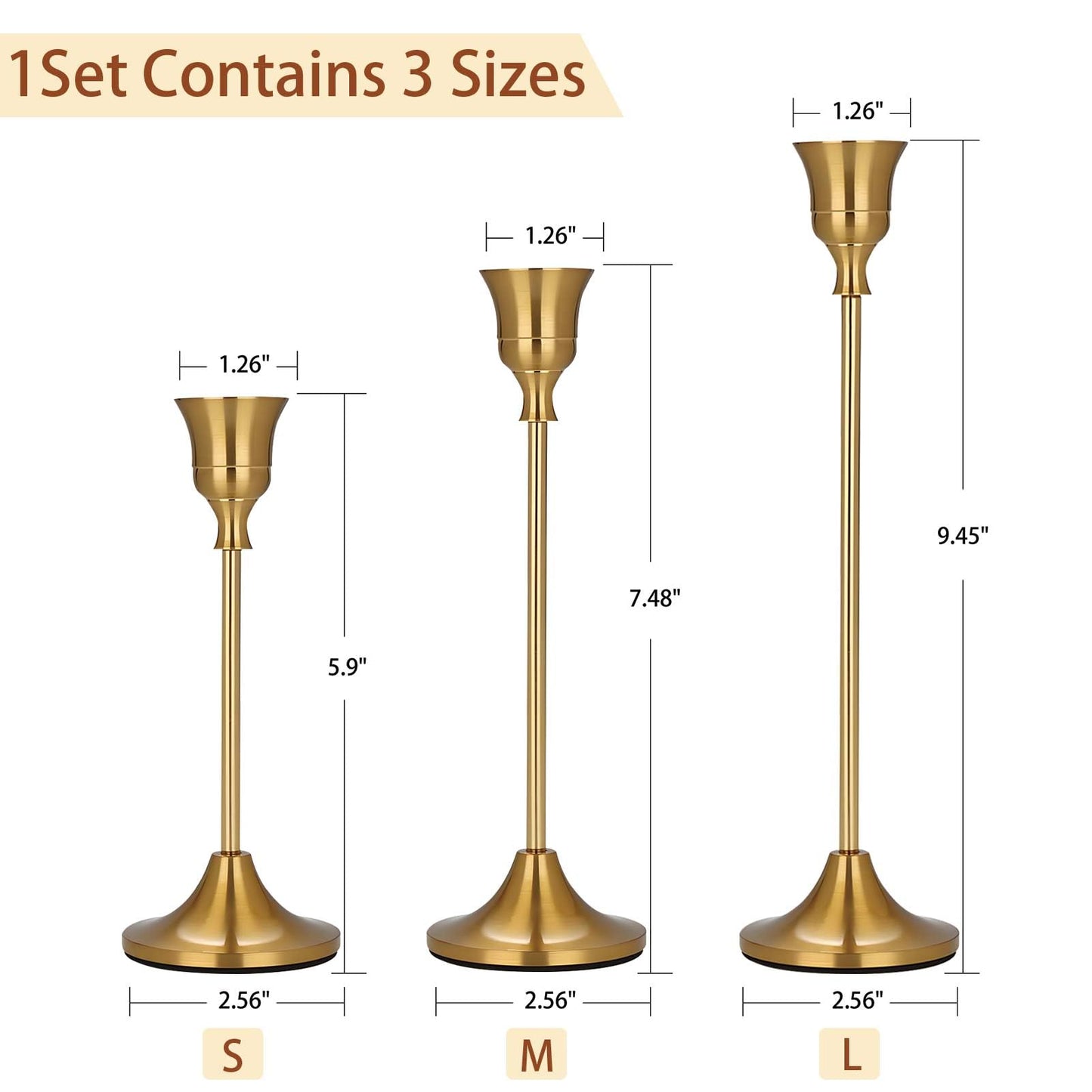 Candle Holder Brass Gold Candlestick Holders Set of 6, Metal Taper Candle Holders for Table Centerpiece Fits 3/4 inch Candles, Tall Candle Stands for Halloween Thanksgiving Christmas