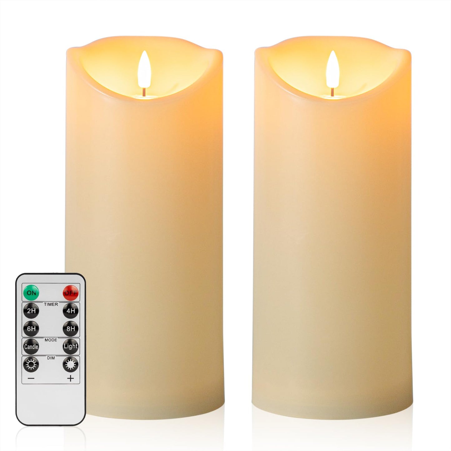 COVEGE Large Flickering Flameless Candles with Remote, 4"x 9"Battery Operated Candles with Timer, Ivory Fake LED Pillar Candles for Outdoor Lanterns Porch, Set of 2