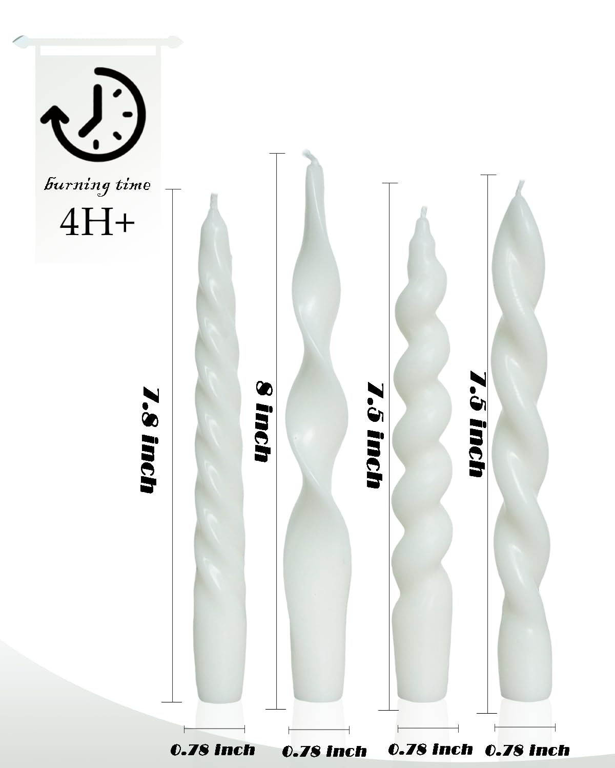 White Spiral Taper Candles Short Candle Sticks Unscented Smokeless Twisted Candlesticks for Christmas Table Decor Holiday Dinner Party-7.5inch-4pack