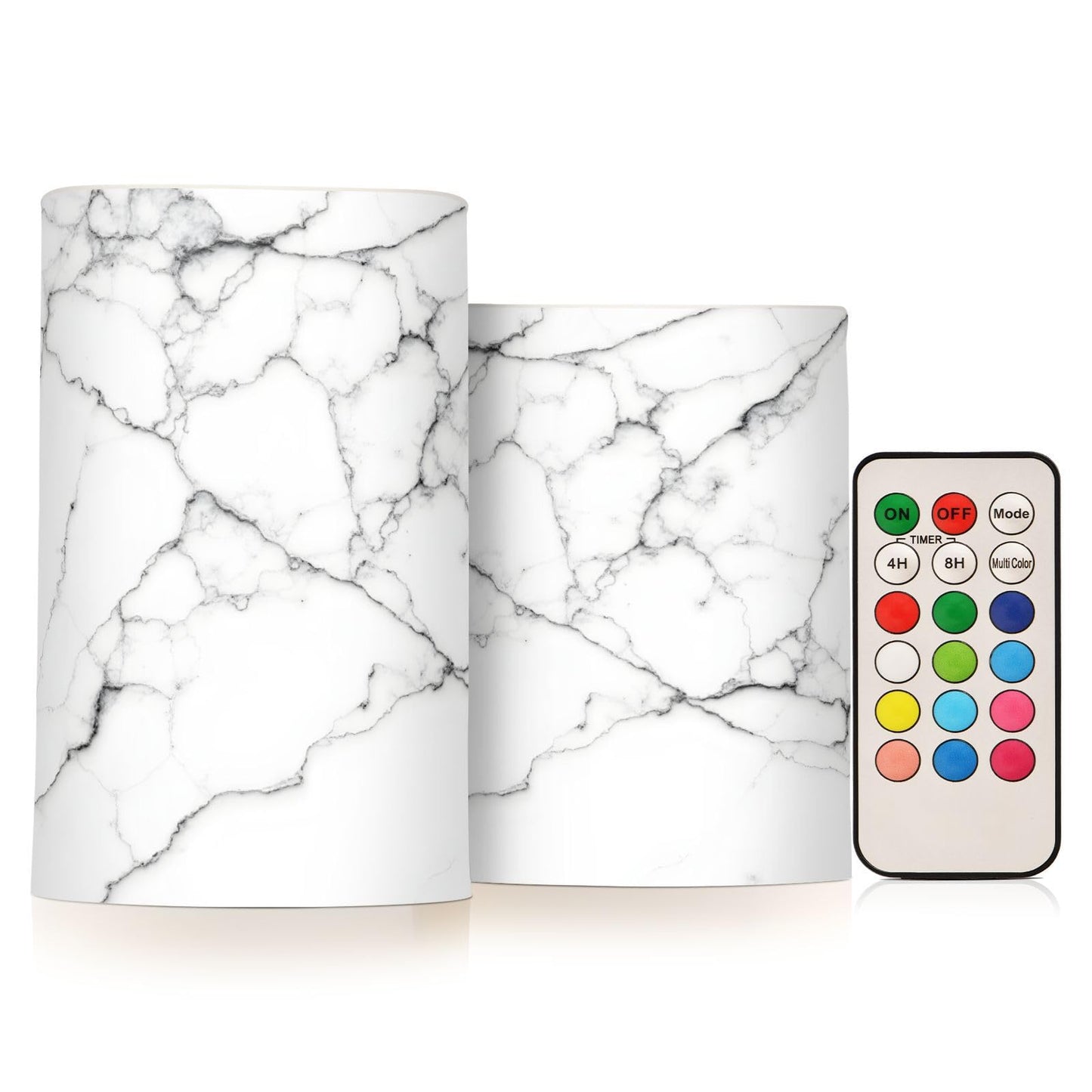 BOENLE Flickering Flameless Candles, White and Black Marble LED Candles with Remote Timer, Set of 2 Battery Operated Candle for Valentine Wedding Birthday