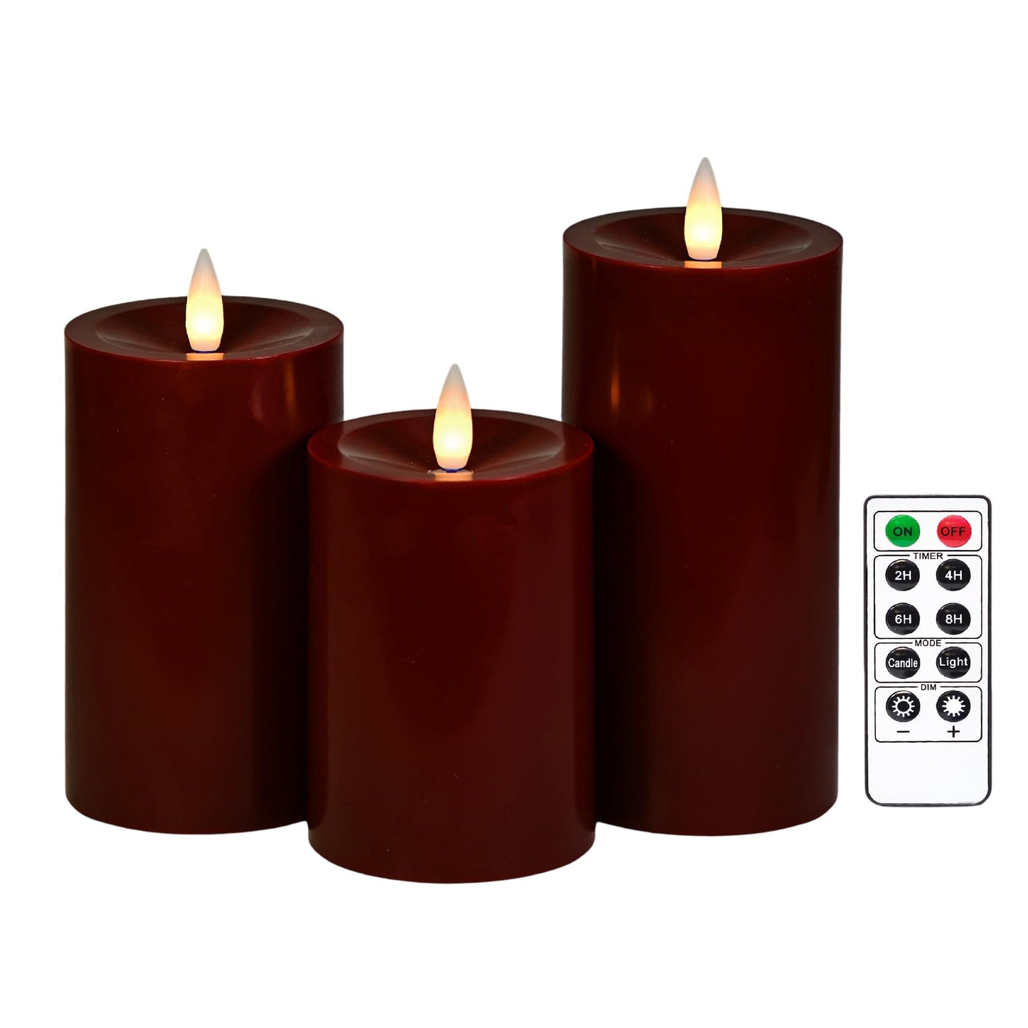 CozierGlow Flameless Pillar Candles Flickering with Remote Timer, Battery Operated LED Candles Up to 400 Hours, 3D Moving Flame Real Wax Candles(Burgundy)