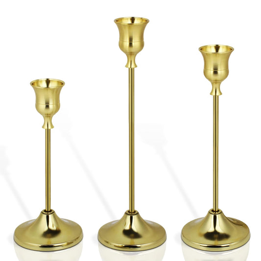 3PCS Candlestick Holders, Brass Gold Taper Candle Holders, Metal Vintage Candle Stick Holders for Table and Mantel Decorations, Home Decor Centerpieces for Dinning, Wedding and Party