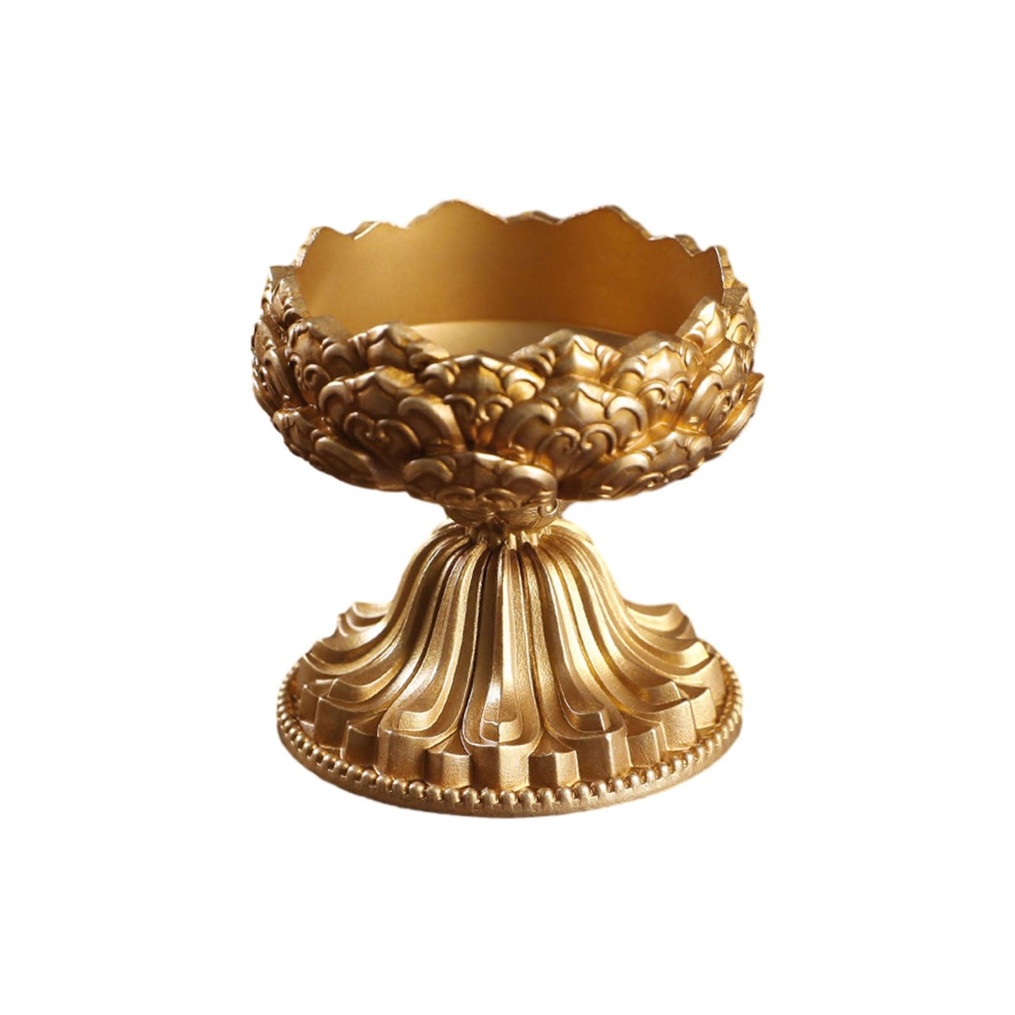 hokojix Brass Butter Lamp Antique Flower Buddhist Tibetan Candlestick Base Religious Tealight Metal Candle Holder Supplies