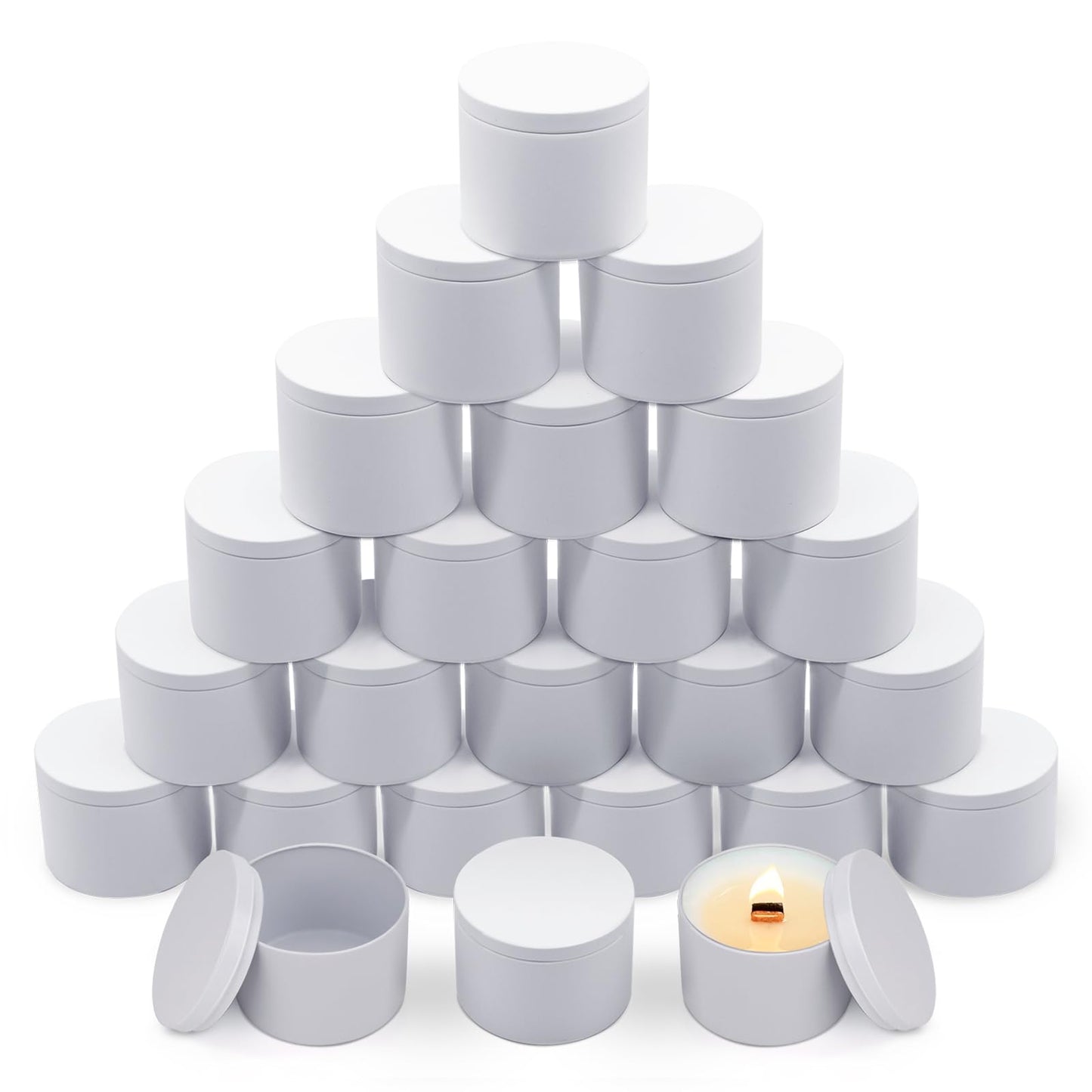 YJHSS 24-Pack 8oz Candle Tins with Lids, Metal Candle Jars for Candle Making, Empty Containers Vessels Bulk for Small Business & Beginners DIY Storage -White