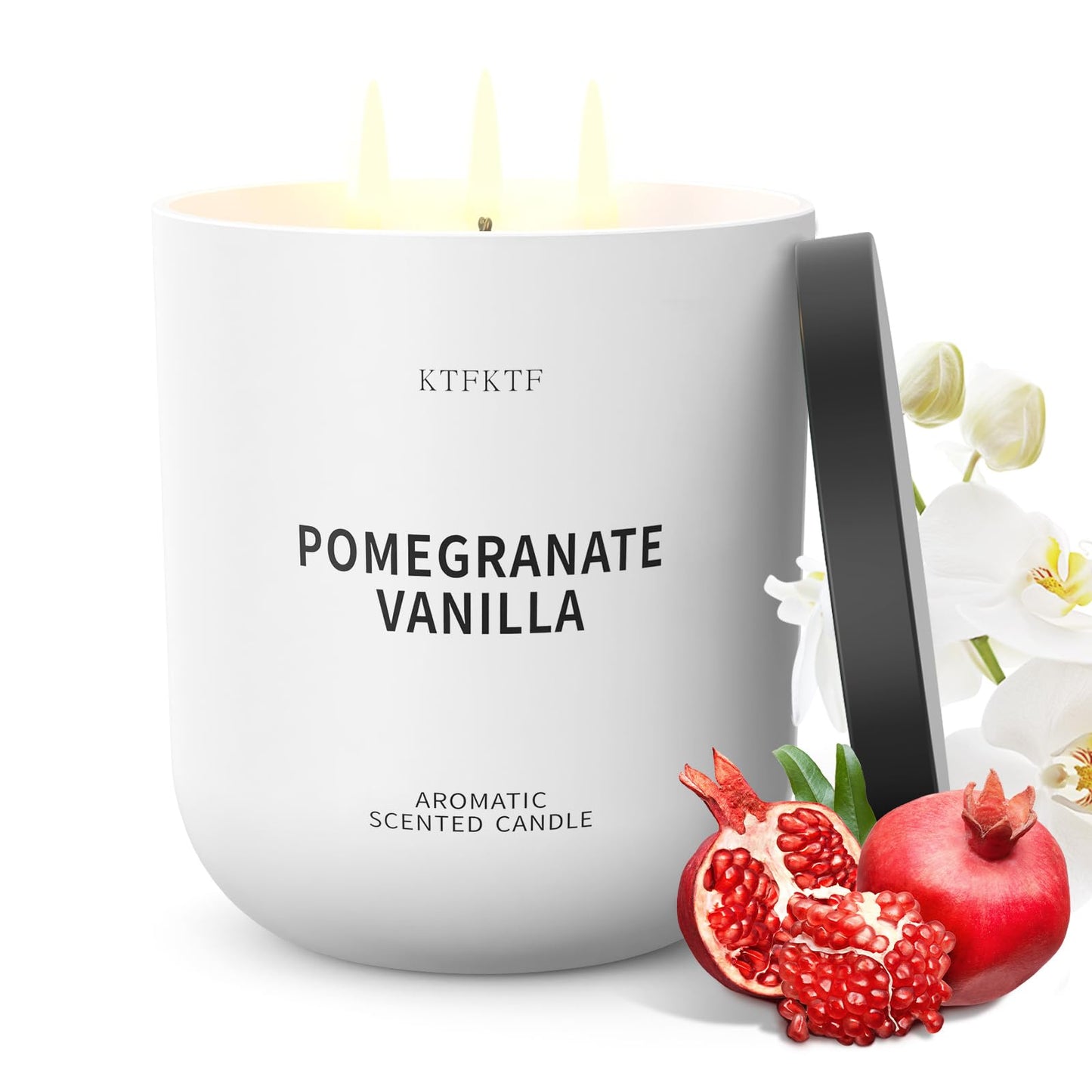 KTFKTF Pomegranate Vanilla Scented Candle for Home, 14.1oz 80H Long Lasting Aromatherapy Candles for Warmth & Festivity, Non-Toxic Essential Oil & Soy Wax | Fruity-Sweet Vanilla Fragrance