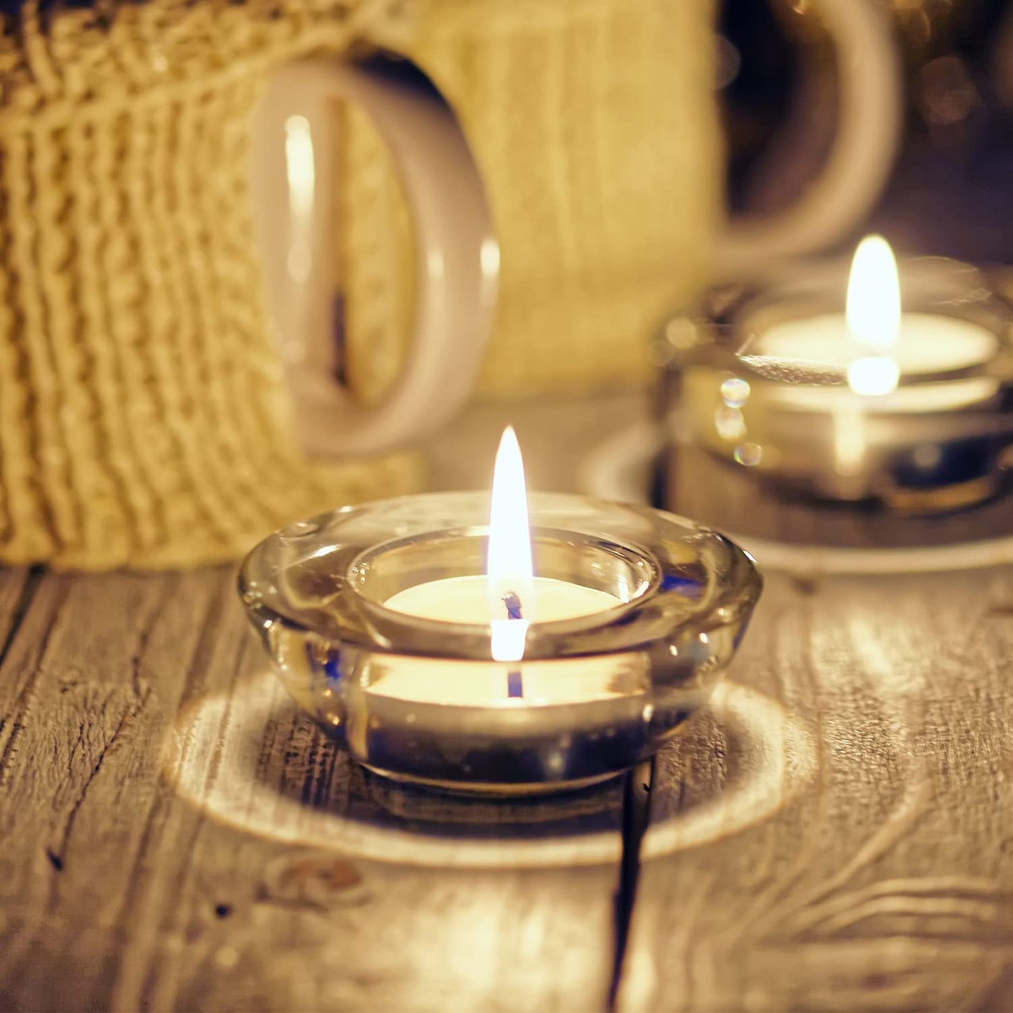 ELIVIA Clear Tealight Candle Holders - Set of 12, Round Chunky Glass Candle Holder, 3" Diameter - CH01 - Clear