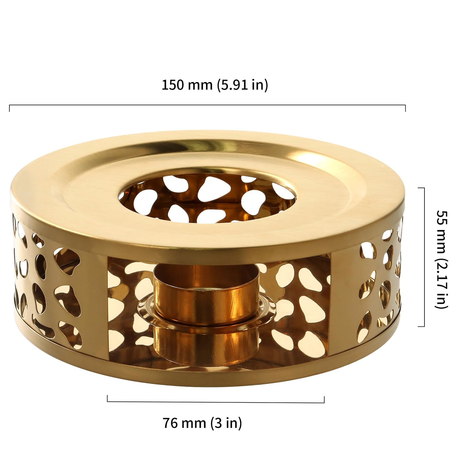 HOIGON 3 PCS Teapot Warmer, Stainless Steel Brushed Tea Pot Warmer Base with Tealight Candle Holder, Teapot Warming Tray, Gold