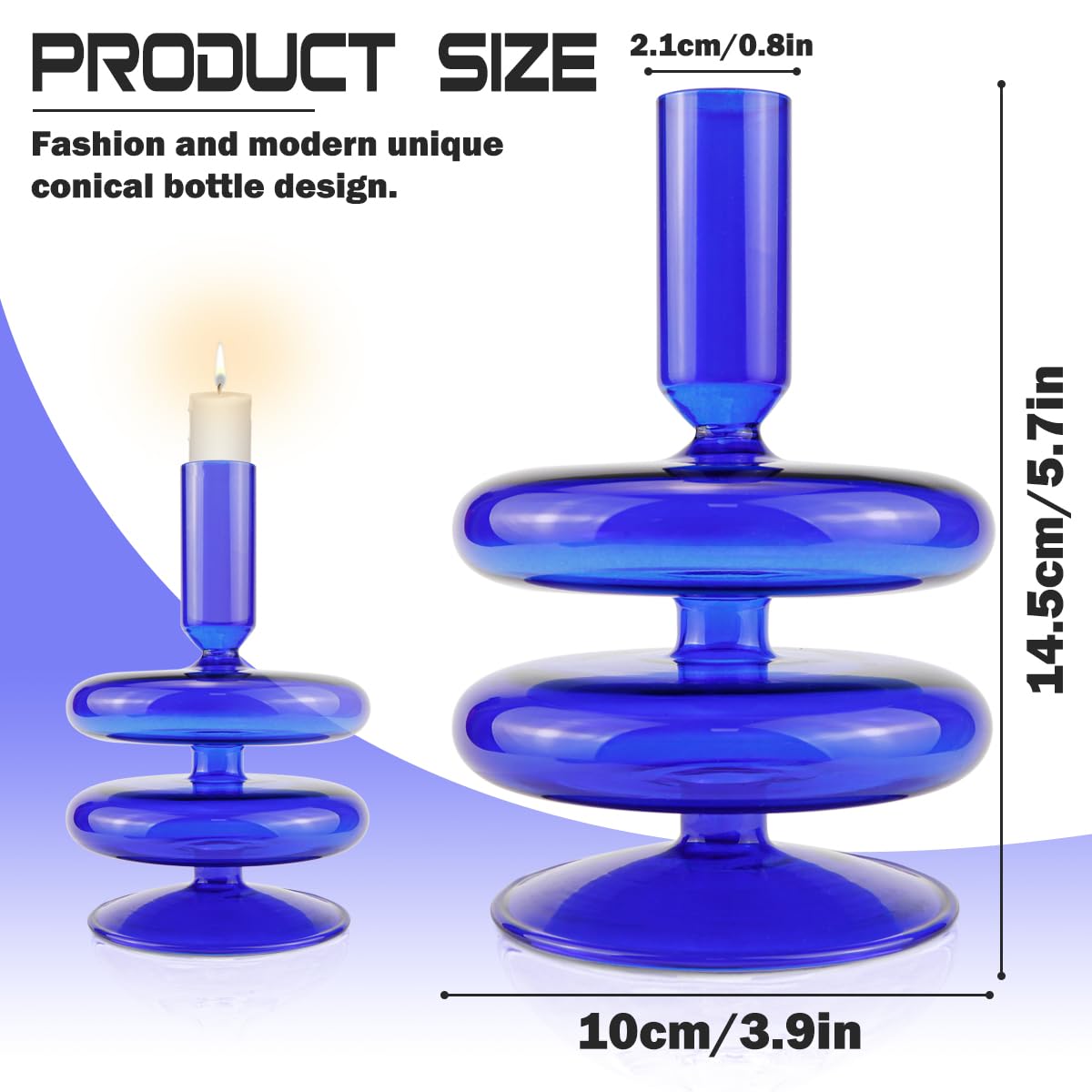 LNQ LUNIQI Glass Candle Holder for Taper Candles,Clear Decorative Candle Sticks Holders for Wedding Valentines Day Birthday Party Centerpiece (Dark Blue)