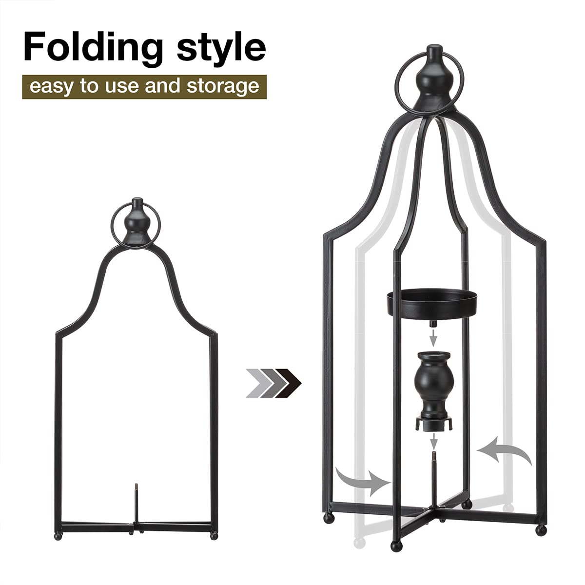 Glitzhome 16.5" H Modern Farmhouse Black Metal Lantern Decorative Hanging Candle Lanterns (Small)