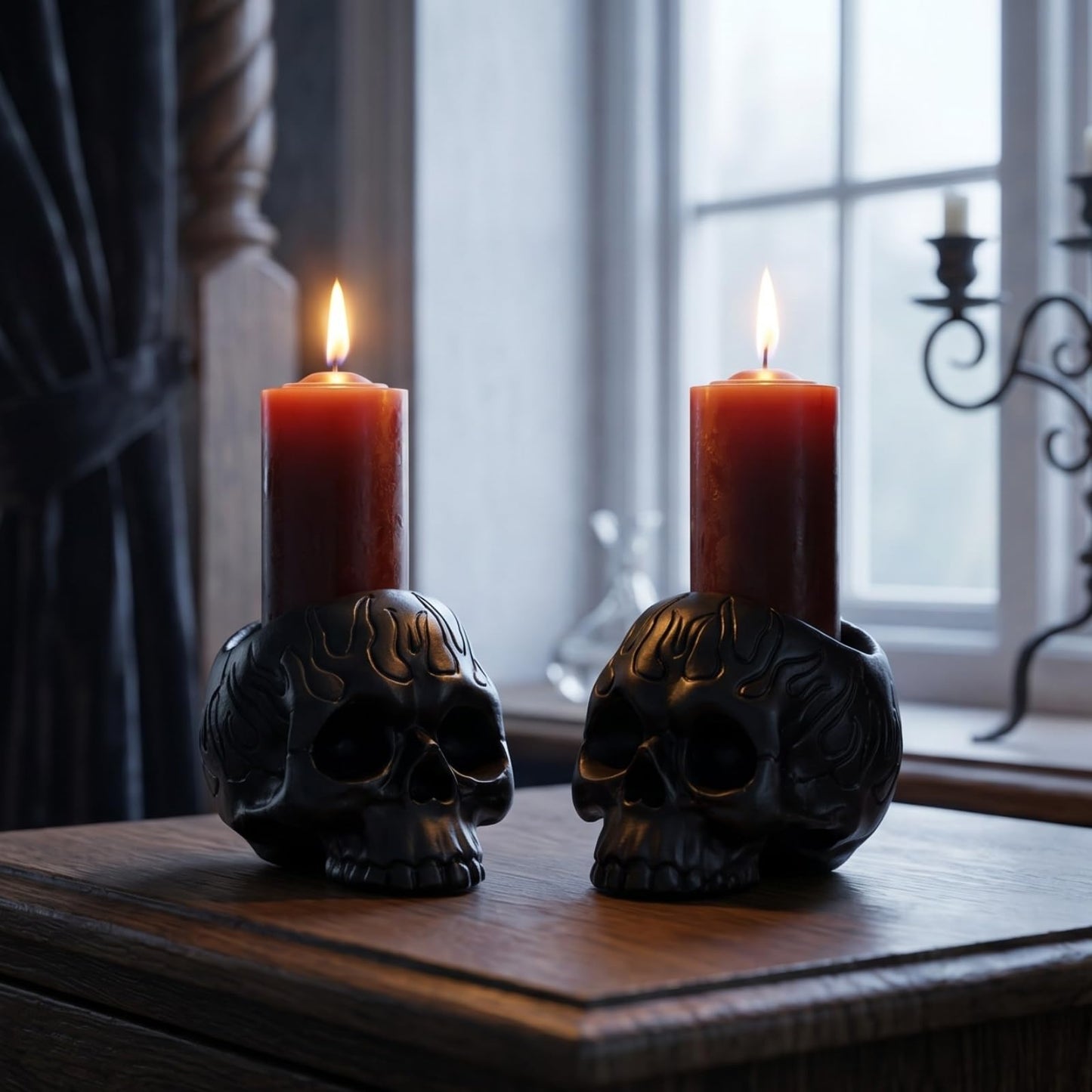 Skull Blood Candles 2 Pack - Bleeding Dripping Red Wax, Skeleton Reversing Skul Candle, Magic Skulls Candlestick Spooky Gothic Bar Decoration - 3.54 x 2.56 x 2.36-8 Hour Burn Time - Gute