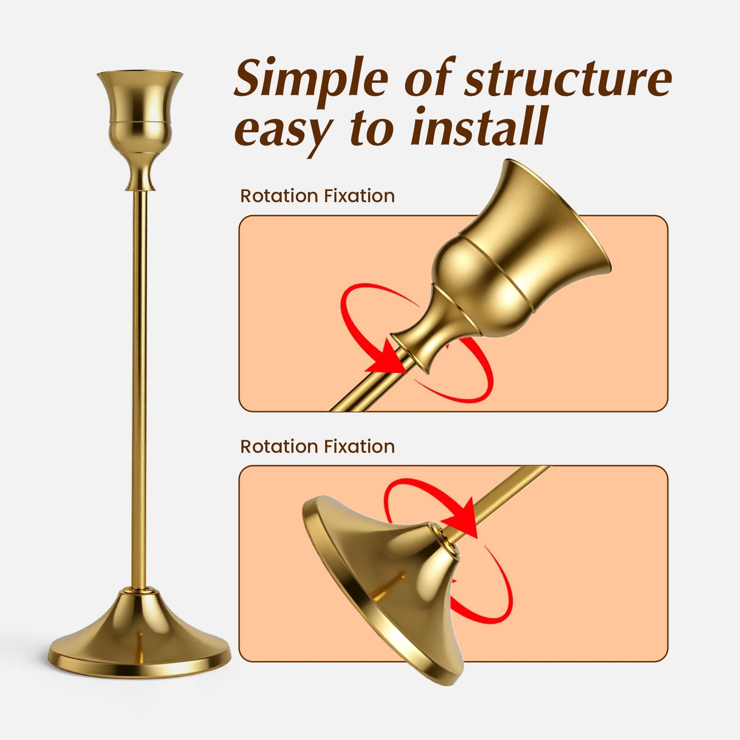 SylvaCraft Brass Gold Candle Holders Rustproof Taper Candlestick Holders for Holiday Party Table Centerpiece Wedding Fireplace Mantel Housewarming Gift(4 Sets(12 Pcs))