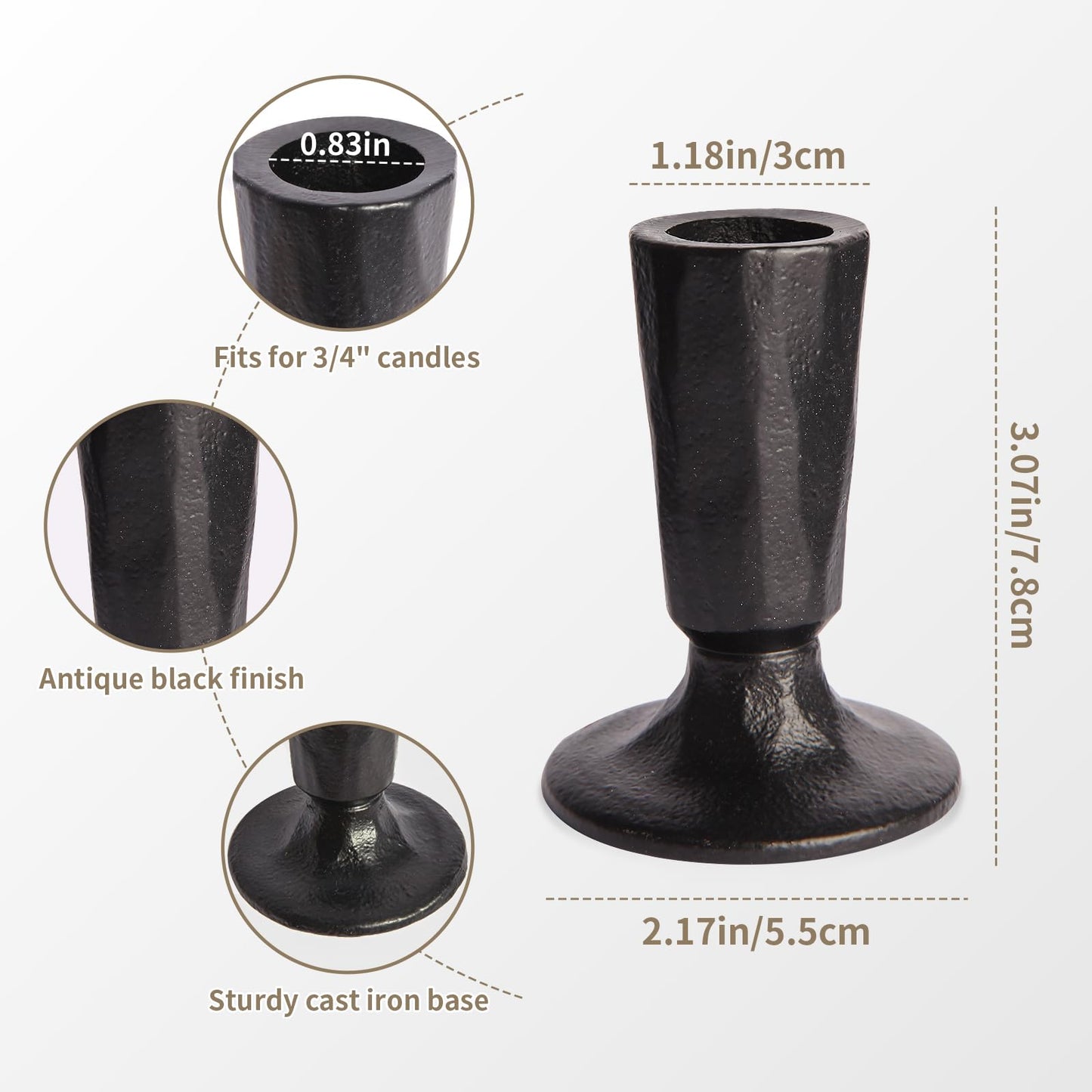 Mofunci Retro Iron Candlestick Holders Set of 2, Black Taper Candle Holders Heavy Weight, Perfect for Dining, Wedding, Party, Halloween Decor