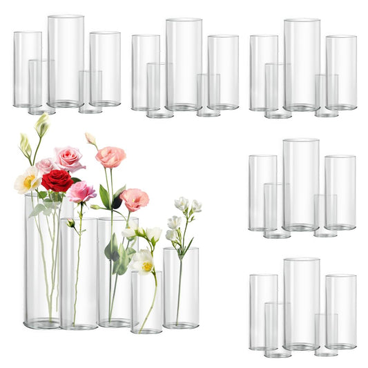 Zomiol 30pcs Glass Cylinder Vase for Centerpieces, 6,8,10,10,12 inch Tall Big Clear Flower Vase Bulk Floating Candle Holder for Wedding Table Home Décor and Party