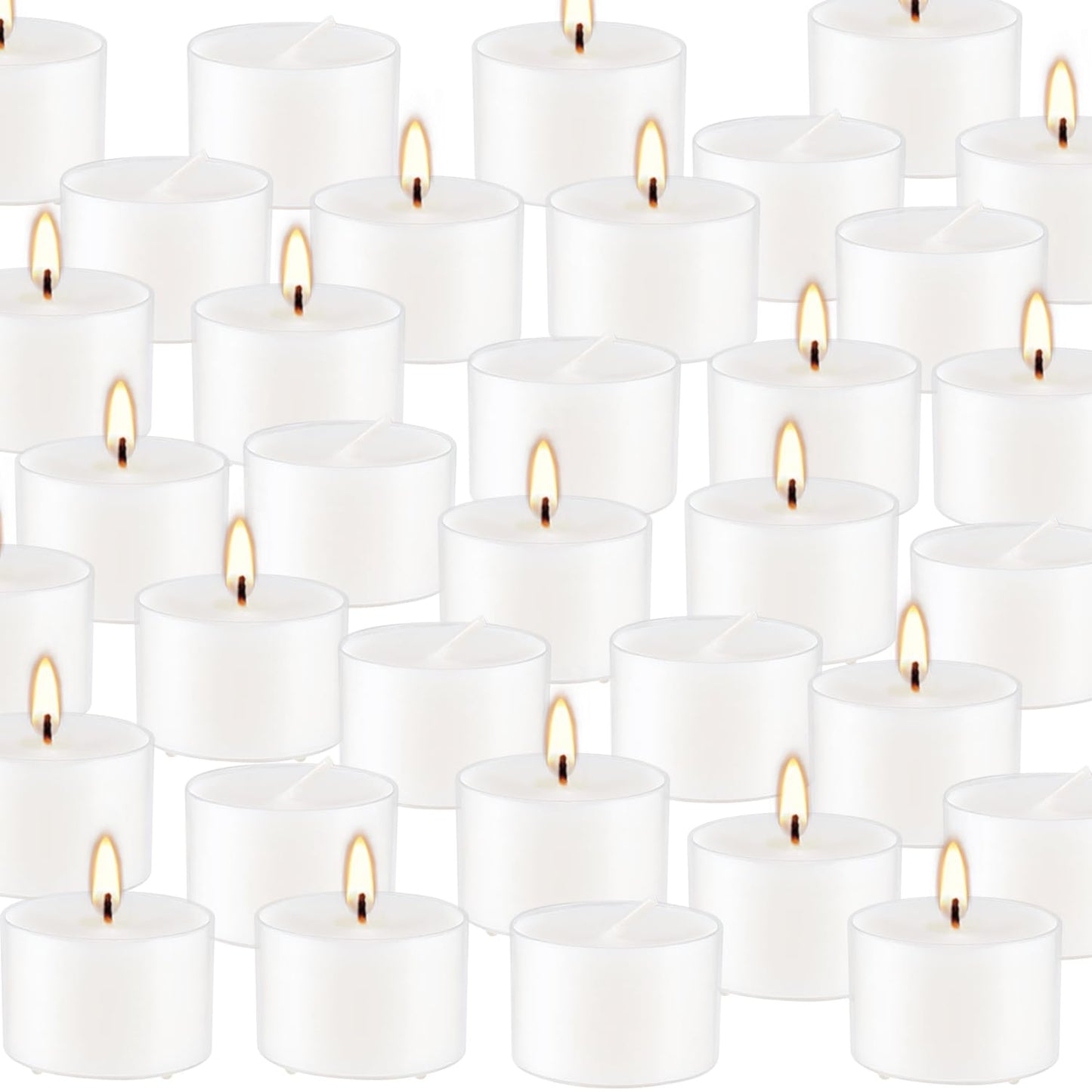Wfmolcand Set of 50 White Scented Tealight Candles Bulk, Vanilla Fragrance Wax with Clear Container, for Restaurant Dinner Weddings Baby Showers, Long Burning, 8 Hours