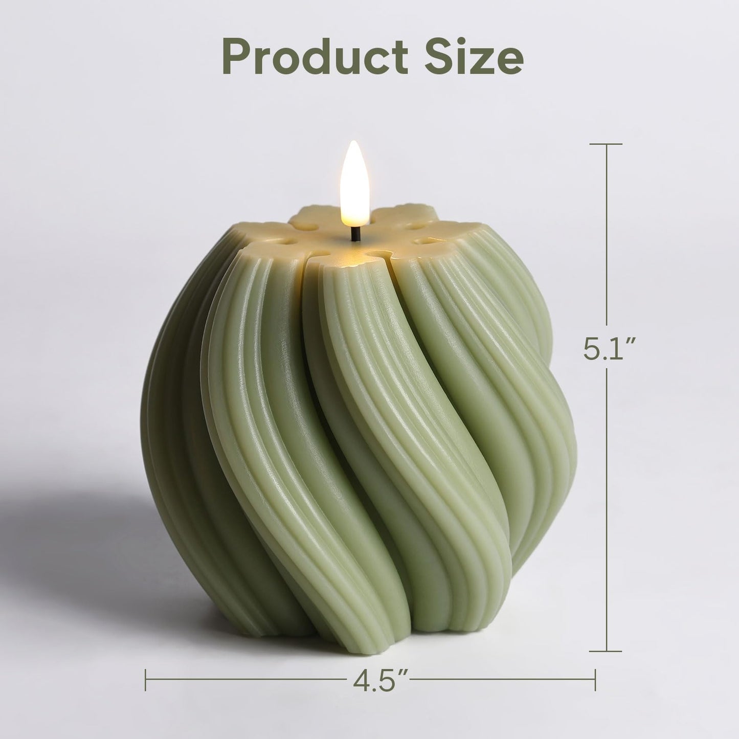Girimax Sage Green Swirl Flameless Candles with Remote, Flickering LED Wax Candle Aesthetic Home Shelf Decor 1 Pack