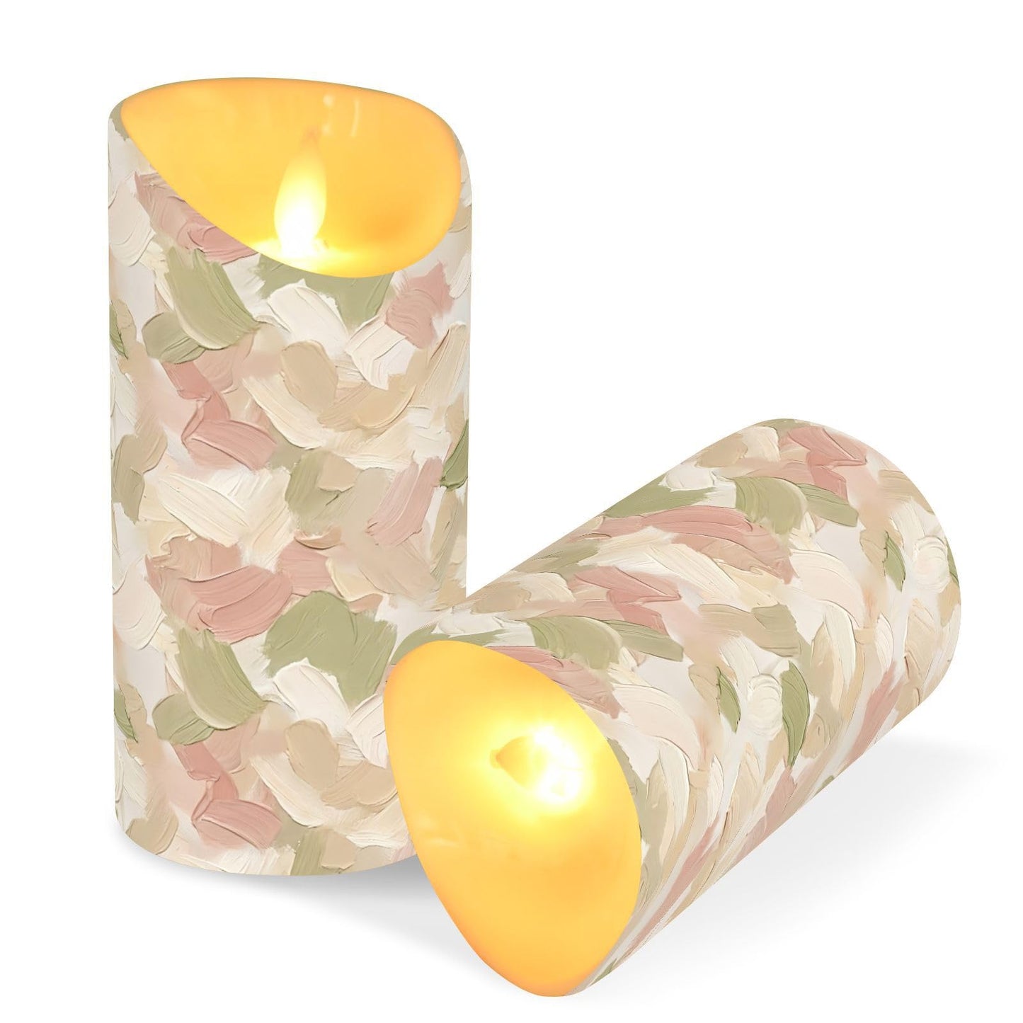 Gravopti Strokes 2 Pack Flameless LED Pillar Candles with Remote & Timer, Battery Operated, Flickering Wax Candle for Wedding, Romantic Home & Party Decor