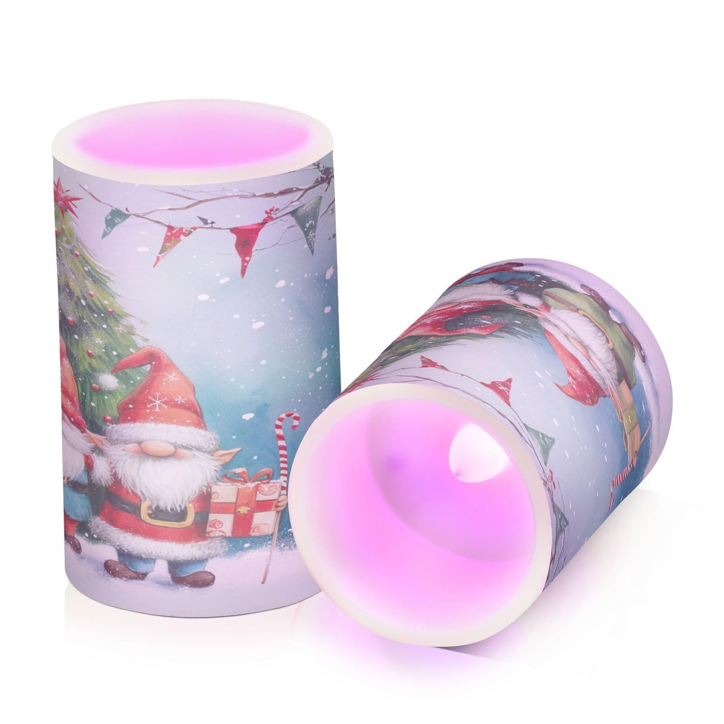 ALAZA Christmas Tree Winter Gnomes Flickering Flameless Candles Battery Operated with Remote Timer,Tea Light Candles LED Pillar Votive Candles Set of 2 for Outdoor Indoor Decorations