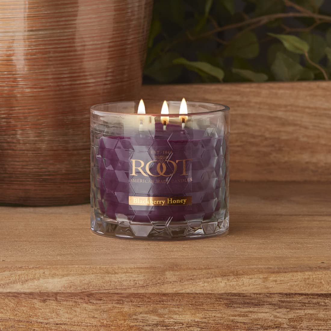 Root Candles Scented Candles Honeycomb Beeswax Blend Premium Handcrafted Candle, 12-Ounce 3-Wick, BlackBerry Honey