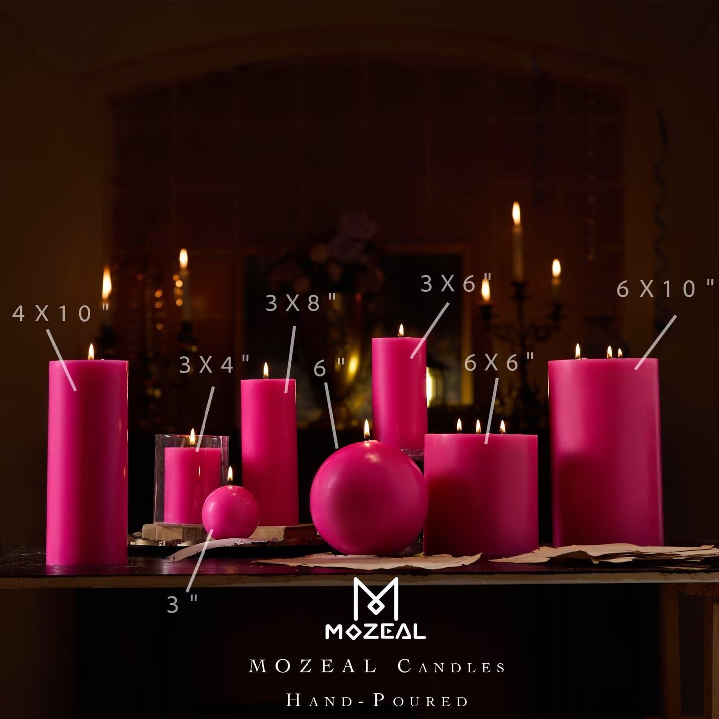 MOZEAL Hand-Poured, 6 Inch Hot Pink Large Round Ball Candles - Elegant Hot Pink Round Pillar Candles, Dripless, Unscented, Smokeless, Ideal for Parties and Celebrations.