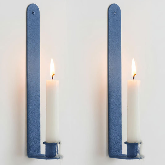 AimtoHome Wall Candle Sconces Set of 2, Classic Iron Farmhouse Holders for Taper Candles, Rustic-Textured Powder-Coated Wall Mounted in Blue for Living Room, Hallway Decor