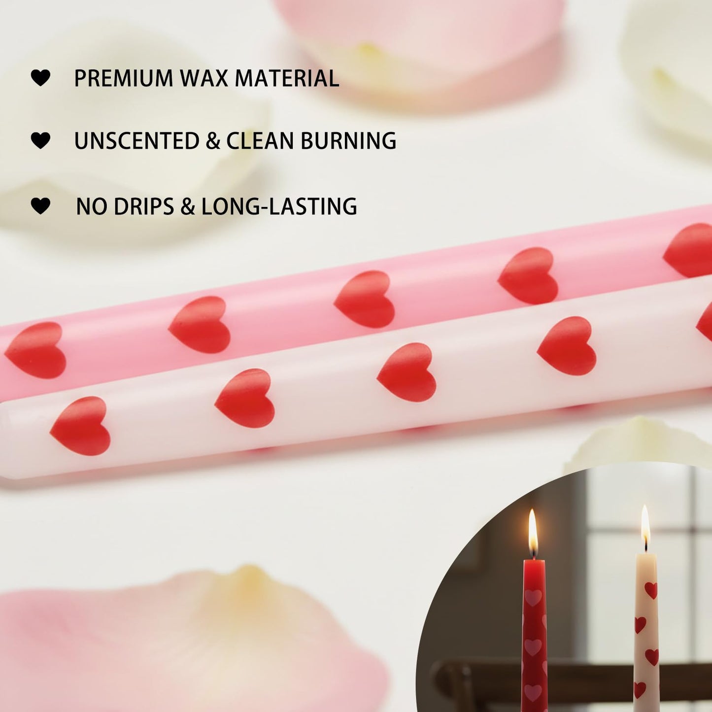 Defresit 12 Pcs Heart Taper Candles 10 Inch Long Decorative Candlesticks Romantic Red Pink White Unscented Candles for Valentine’s Day Wedding Anniversary Dinner Table Home Decor