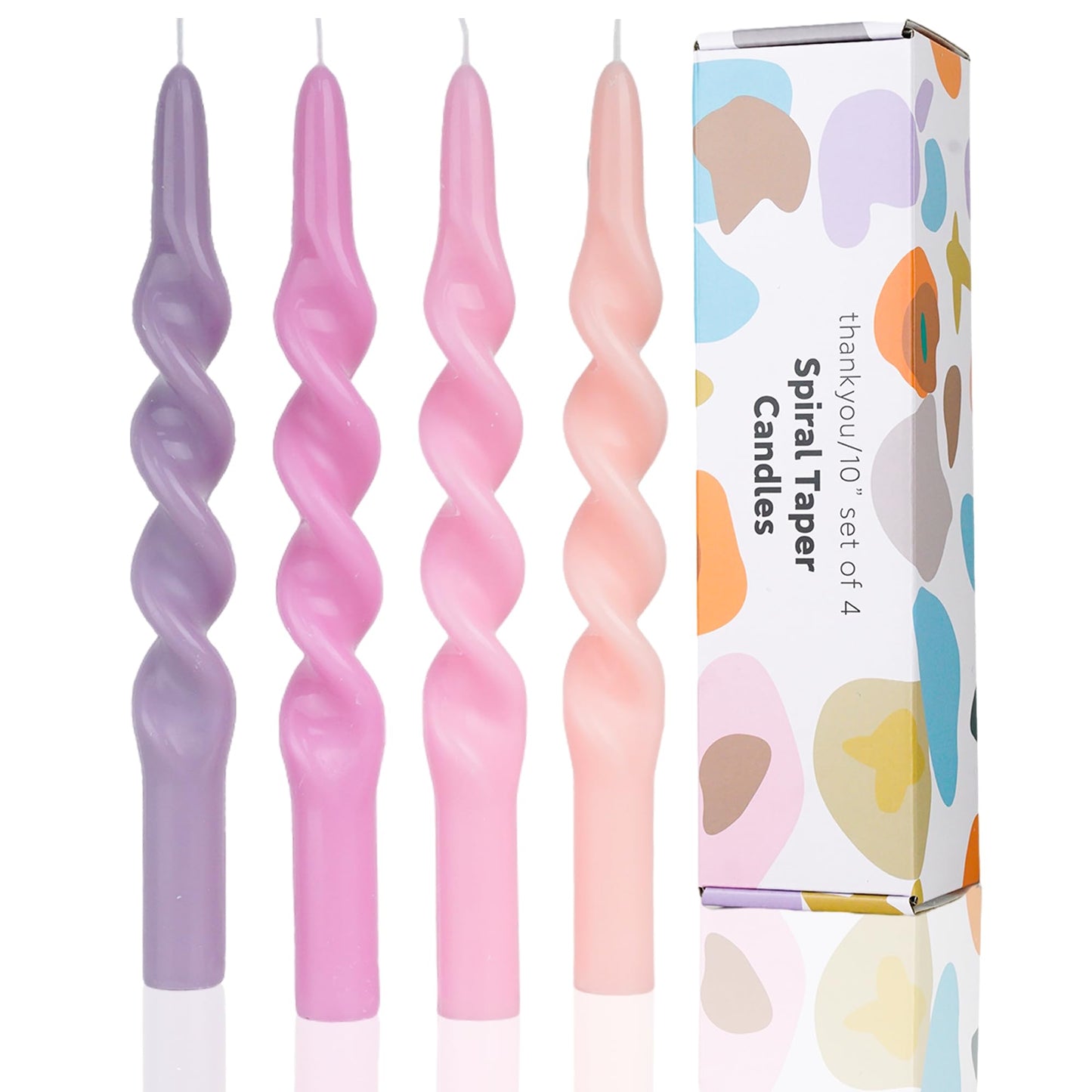 LPUSA Spiral Taper Candles Gradient Pink Twisted Candle Conical Stick Candles for Holiday Wedding Party Wax Unscented Dinner Candle Dripless,Christmas Gift H 10 Inch, 4pcs（Gradient Pink-B）