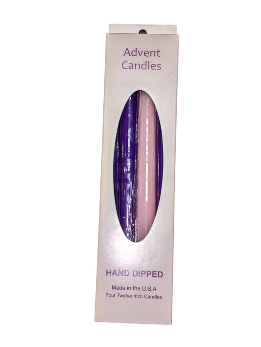 D'light Online Pack of 4 Christmas Advent Taper Candles - 3 Purple Taper Candles, 1 Pink Tapered Candle - Candlesticks for Advent Rings, Advent Wreaths, Church Decoration (10 Inch, Advent)