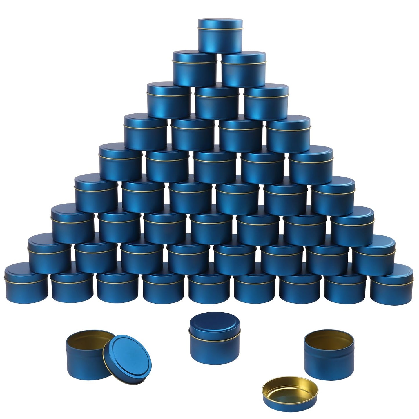 Biugaaufai 48 Pack Blue Metal Candle Tins with Lids, 4 oz Round Bulk Tin Can for DIY Candle Making and Storage