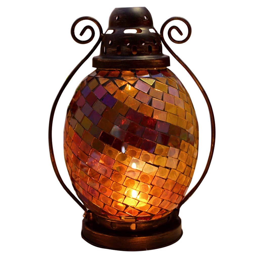 XILIN-1987 Candle Holderss European Mosaic Candle Holder Wrought Iron Glass Candlestick Simple Home Furnishings Decorative Candlestick (Color : C)