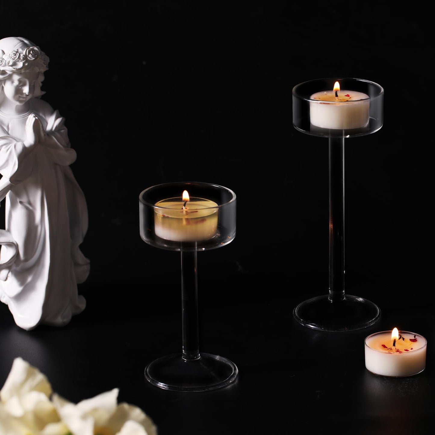 48Pcs Rose Scented Tealight Candles, Palm Wax White Tea Lights, 4h Long Burning Tea Light Candles with Dried Flowers for Holiday, Wedding, Spa, and Home Decoration
