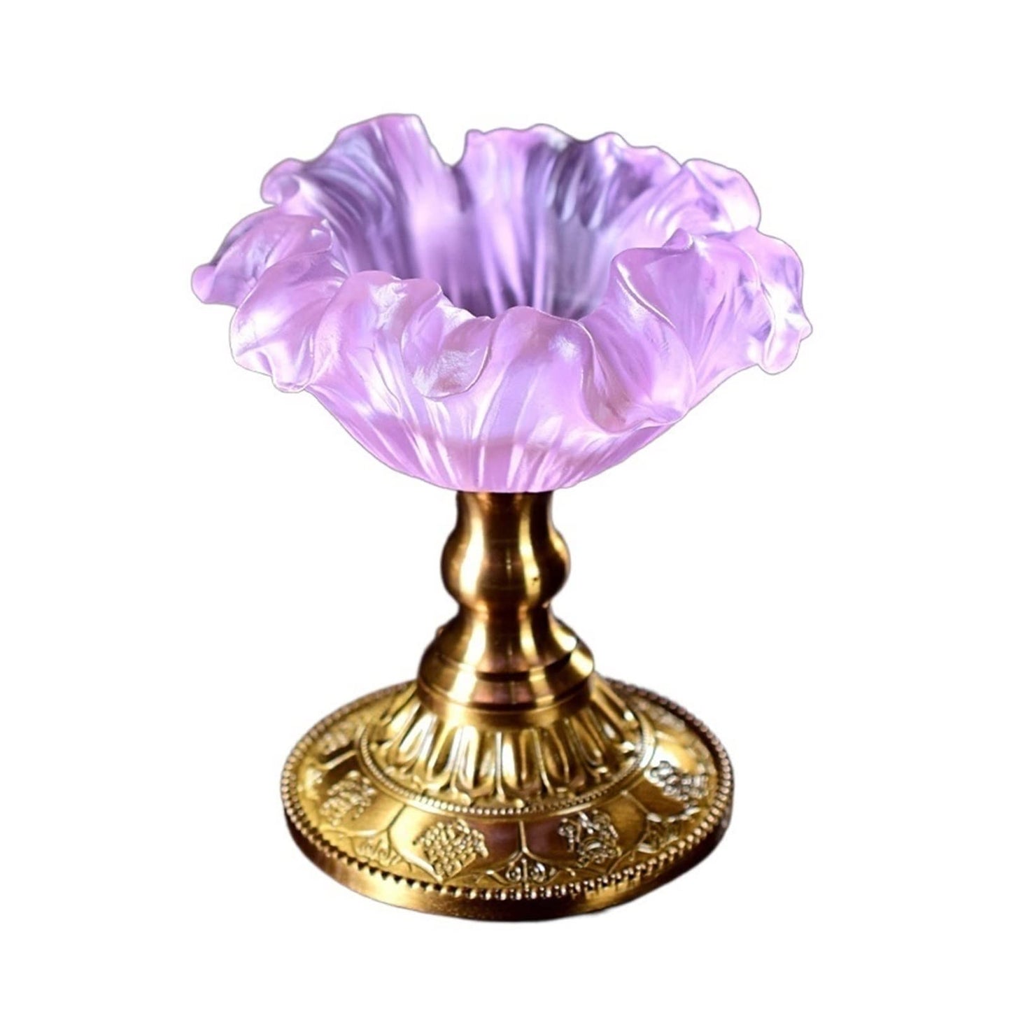 YUHUAWF Candle Holderss Creative Flower Shaped Candlestick Retro Glazed Candle Holder Desk Decoration Copper Base Decorative Candlestick(Pink)