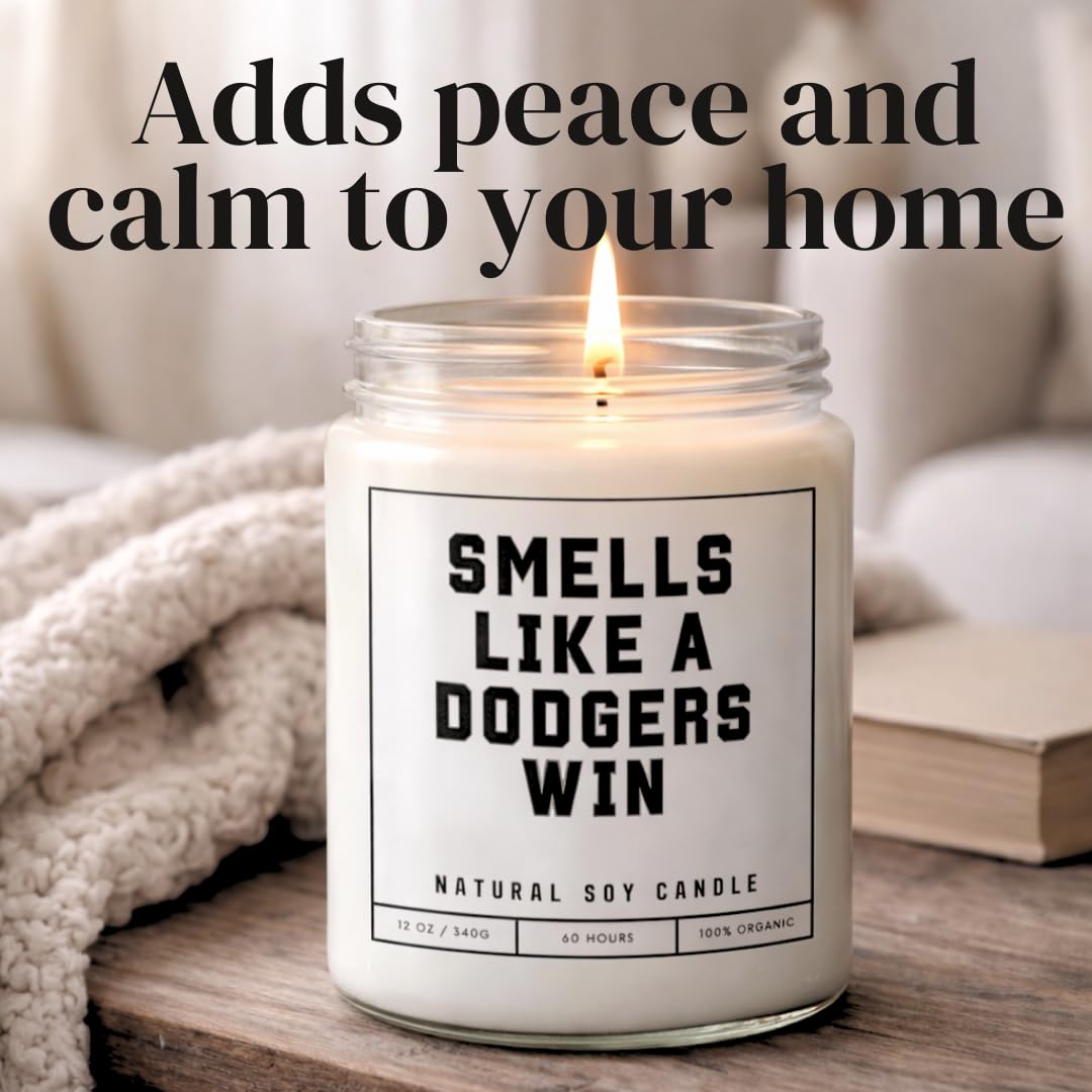 Smells Like a Dodgers Win Sports Candle - Scented Soy Wax Candle (8.0 oz) 50-60 Hour Burn Time, Cotton Wick, Frosted White Glass Jar, (Vanilla)