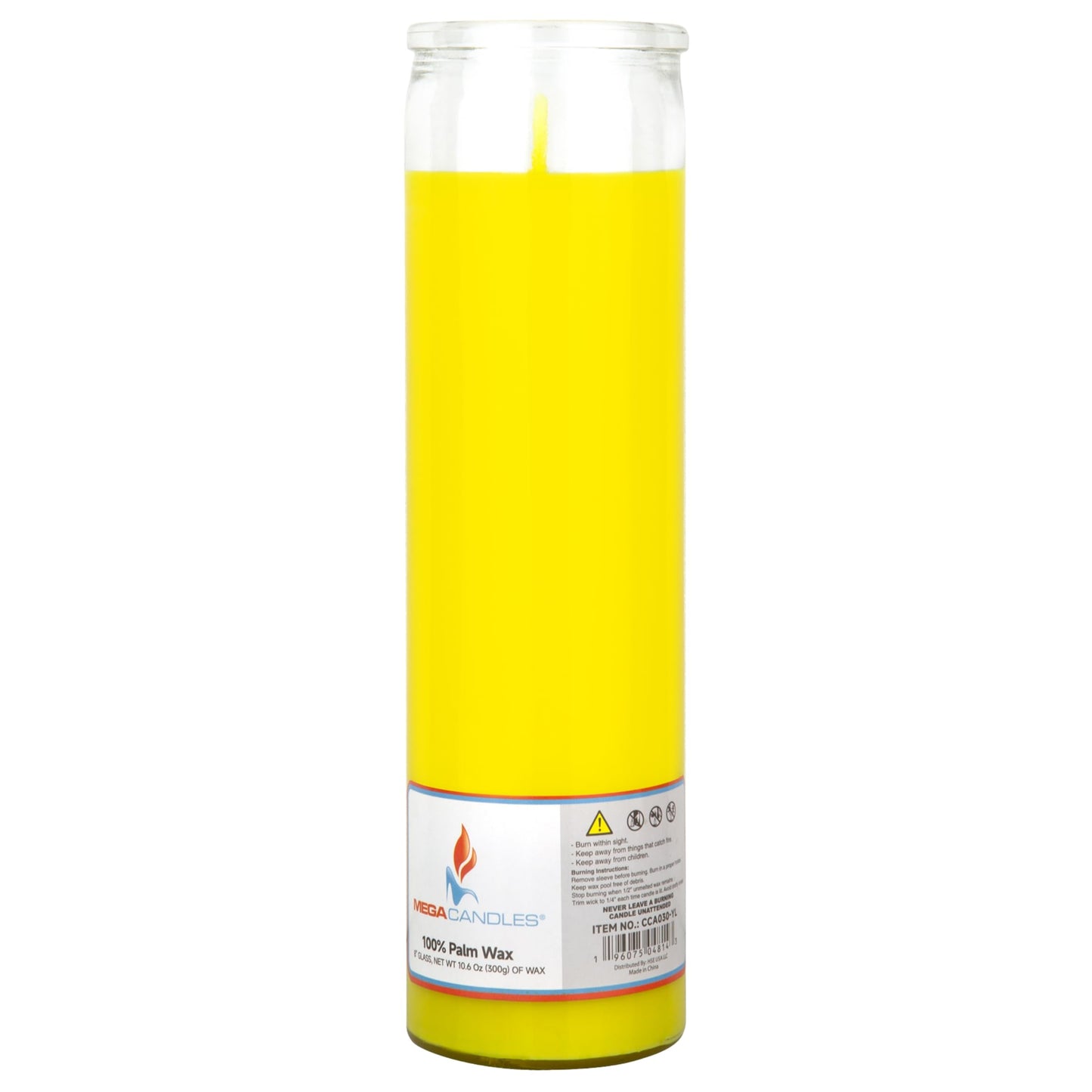 Mega Candles 1 pc Unscented Yellow Glass Container Devotional Prayer Candles, Shortening Wax Candle 2 Inch x 8 Inch, Sanctuary, Vigils, Prayers, Spiritual, Blessings, Religious, Altar, Remembrance