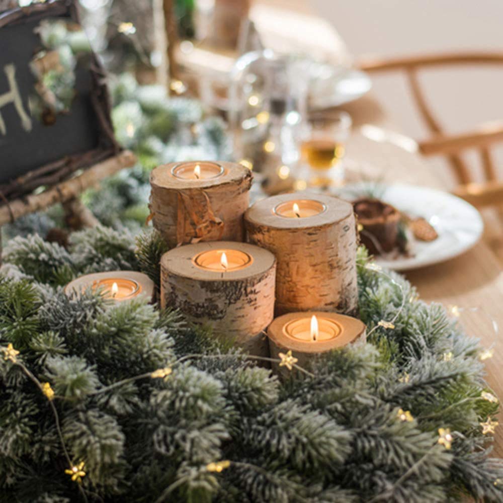 Christmas Birch Tealight Holder Real Birch Log Candle Holders Wooden Tealight Candleholder Succulent Plant Holder for Home Party Fireplace Decoration (Pack of 4 Same Height 2.36"x2.36")