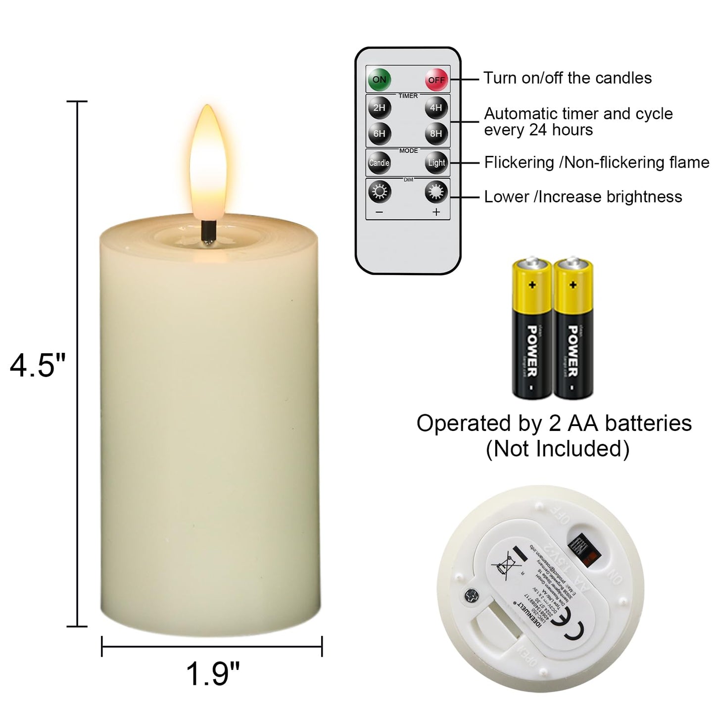KunSwenn Flameless Candles with Remote Timer, 6 PCS Real Wax LED Votive Battery Operated Candles with 3D Flame, Flickering Pillar Candles for Christmas Home Decororations(Ivory, 4.5” x 1.9”)