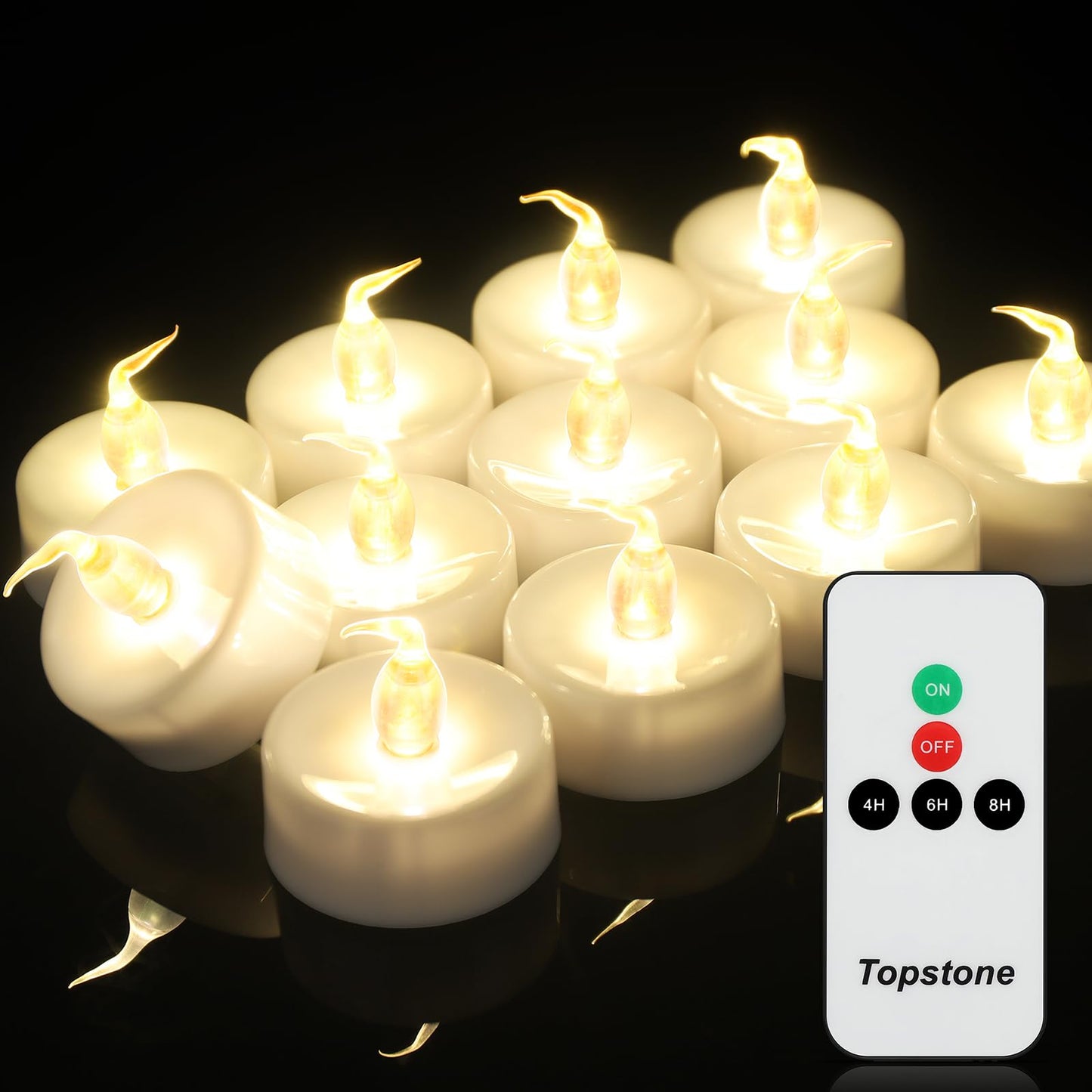 Topstone Flameless LED Candles with Remote Control - Warm White Flickering Battery Operated Candles, 400+ Hours,Timer Function, 4H/6H/8H Auto-Off,Electronic Tea Candles for Home Decor, Wedding, Party