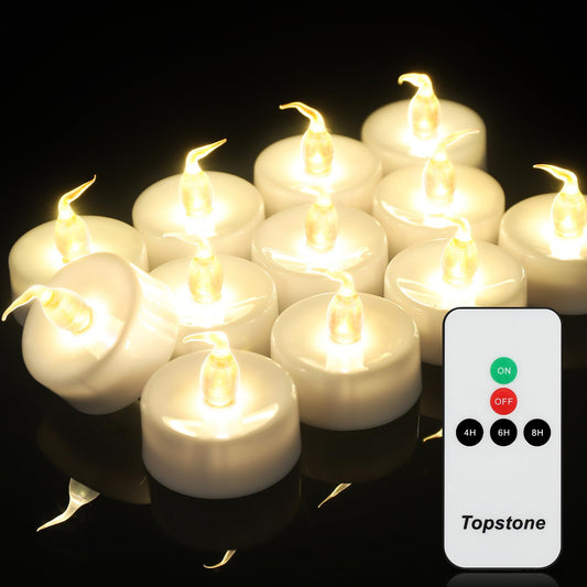 Topstone Flameless LED Candles with Remote Control - Warm White Flickering Battery Operated Candles, 400+ Hours,Timer Function, 4H/6H/8H Auto-Off,Electronic Tea Candles for Home Decor, Wedding, Party