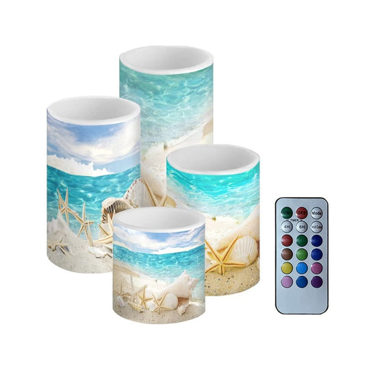 NETILGEN Flameless Candles Battery Powered with Multicolor Timer Remote Control Everlasting Fake Candles for Party Garden Indoor Outdoor Coastal Decor, Beach Coastal Multi